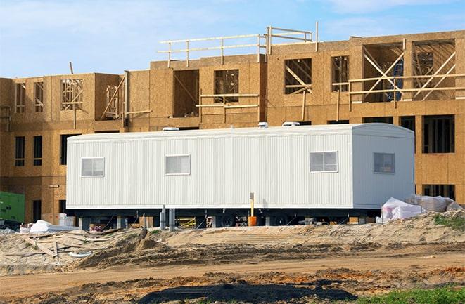 construction workers meeting at office trailers on rent in Mammoth